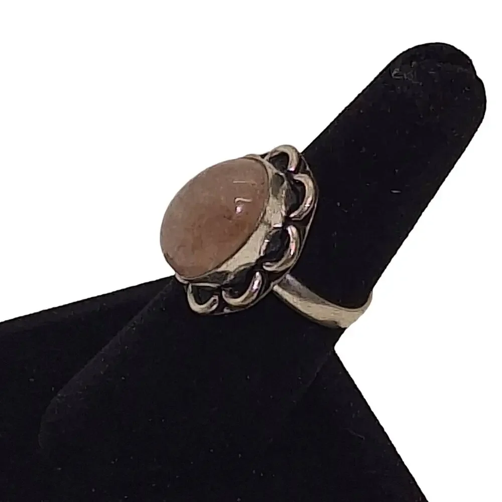 Rose Quartz Ring 925 Silver Plate Sz 6 3/4